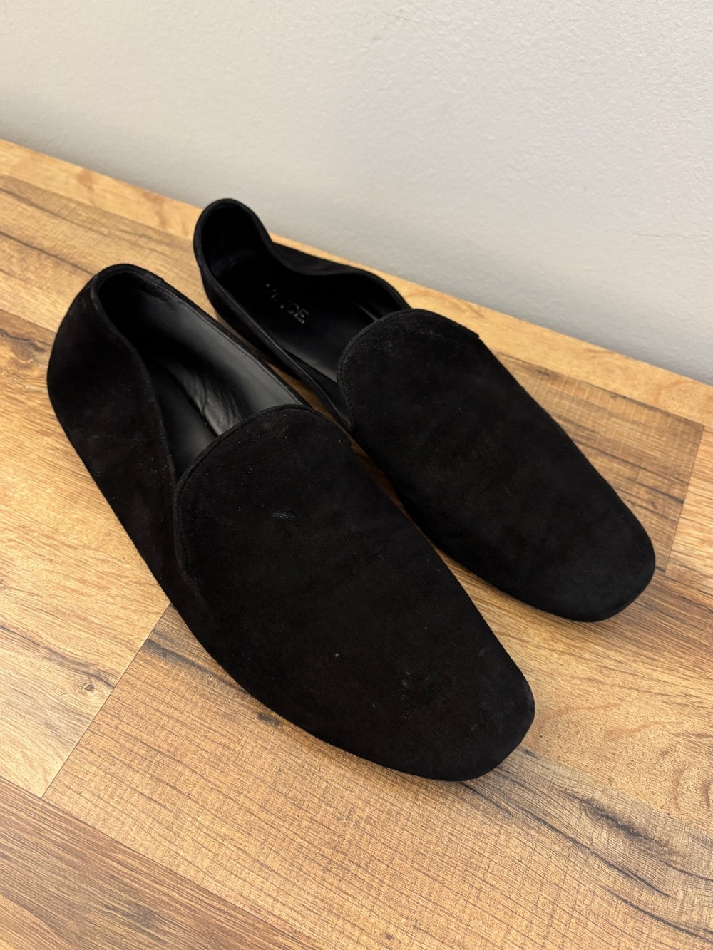 Vince Suede Slip On Smoking Flat Loafers Black Women’s